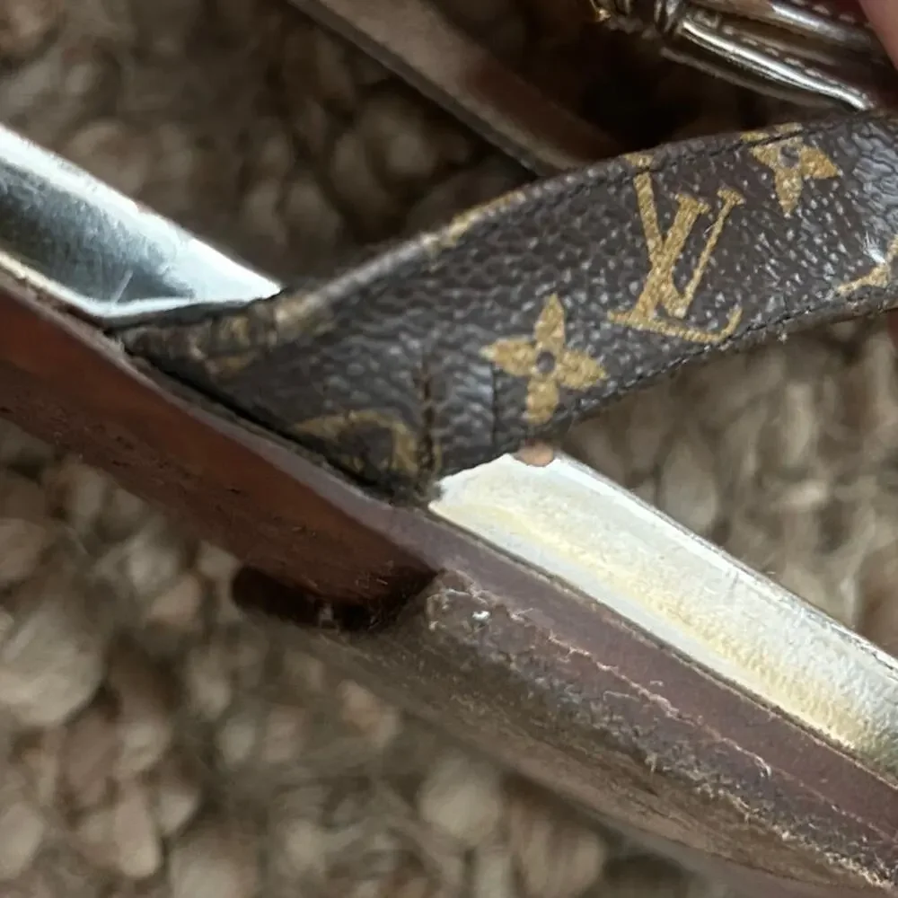 Louis Vuitton Sandals 41/US11 Brown Gold Monogram Strappy READ Repair Project - Picture 5 of 16